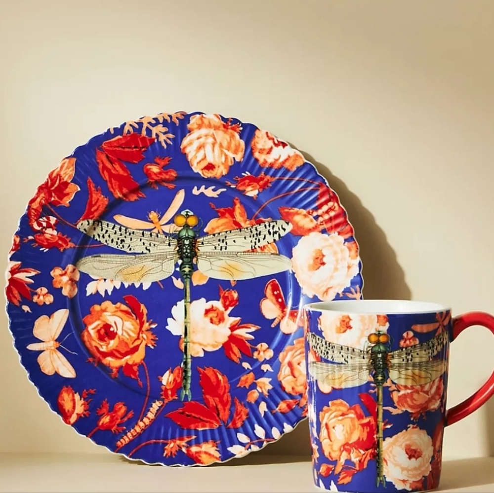 Anthropologie Athalia Dessert Plate - "Dragonfly" - blue/red - Picture 5 of 16